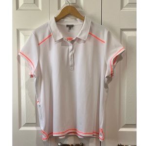 Talbots White Activewear Polo with Neon Orange Accent Stitching 2X